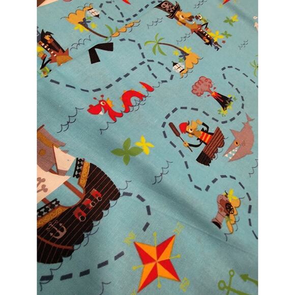 Pirates Treasure Map Cotton Fabric By David Textiles 1 Yard 28 Inch New - Picture 2 of 7